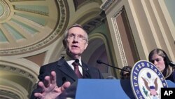 Senate Majority Leader Harry Reid of Nevada speaks to reporters on Capitol Hill in Washington (file photo)