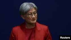 FILE - Minister for Foreign Affairs of the Commonwealth of Australia Penny Wong addresses the 79th United Nations General Assembly at U.N. headquarters in New York, Sep. 27, 2024. Australia imposed sanctions on extreme right-wing online network "Terrorgram," on Feb. 3, 2025.