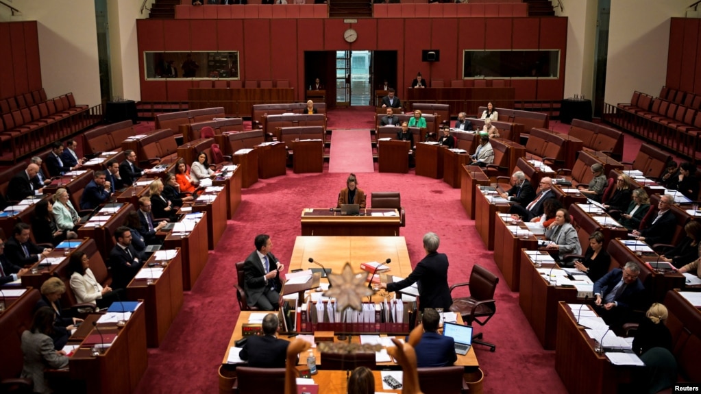 资料照:位于堪培拉的澳大利亚国会大厦参议院会议厅。