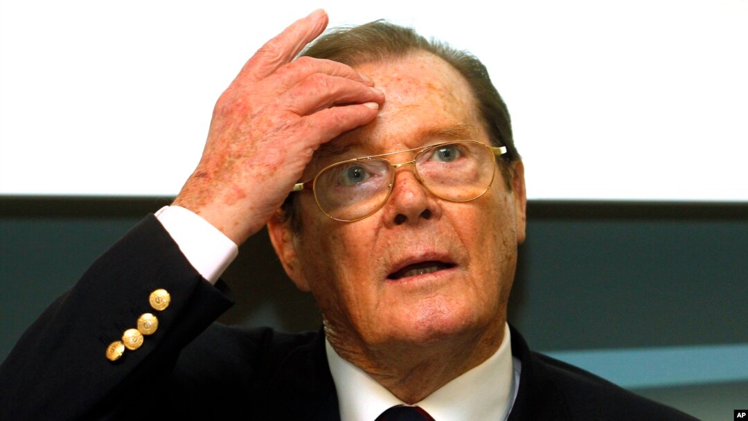 British actor and UNICEF ambassador Roger Moore, speaks at a press conference in Vienna, Austria, Nov. 13, 2010. Moore died Tuesday in Switzerland at 89.