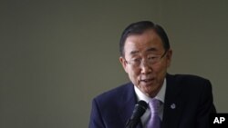 U.N. Secretary-General Ban Ki-moon speaks during a visit to the Korean Committee for UNICEF in Seoul, South Korea, Aug. 14, 2012. 