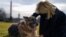 FILE - U.S. first lady Jill Biden pets one of the family dogs, Champ, after his arrival from Delaware at the White House in Washington, Jan. 24, 2021. (Adam Schultz/White House/Handout via Reuters)