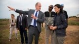 UN envoy for South Sudan David Shearer, left, briefs US Ambassador to the UN, Nikki Haley during a visit to the UN Protection of Civilians (PoC) site in Juba, South Sudan, Oct. 25, 2017.