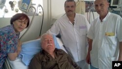 Photo provided by Lech Walesa's office from his internet blog shows the former Polish president in a hospital in Gdansk, June 8, 2011