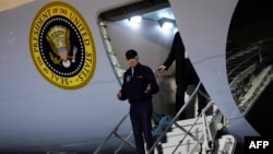 FILE - President Joe Biden steps off Air Force One upon arrival at Dover Air Force Base in Dover, Delaware, on July 17, 2024.