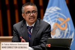 Direktur Jenderal Organisasi Kesehatan Dunia (WHO), Tedros Adhanom Ghebreyesus menghadiri konferensi pers di Jenewa. (Foto: dok).