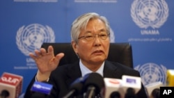 FILE - Tadamichi Yamamoto, U.N. special representative to Afghanistan, speaks during a press conference in Kabul, May 15, 2018. He has called an Afghan-focused summit that begins Feb. 18, 2024, in Doha "a great opportunity."