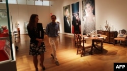 Furniture and other items are displayed at Christie's where items from the former president and Nancy Reagan's California home are to be auctioned, Sept. 16, 2016 in New York City.