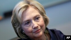 FILE - Democratic presidential candidate Hillary Clinton speaks during an interview with The Associated Press in Cedar Rapids, Iowa, Sept. 7, 2015.