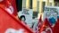 French labor union workers attend a demonstration against the French labor law proposal in Nice, France, as part of a nationwide labor reform protest, March 9, 2016. 