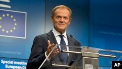 Predsjednik Evropskog savjeta Donald Tusk govori na konferenciji za medije na samitu EU u Briselu, 2. jula 2019. godine.