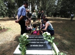 A monument for the victims of the Ethiopian Airlines Flight ET302 Boeing 737 Max plane crash is seen during a memorial ceremony at the French Embassy in Addis Ababa, March 9, 2020.