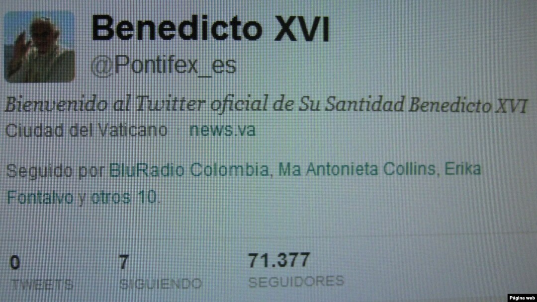 Página de twitter de Benedicto XVI