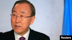 U.N. Secretary-General Ban Ki-moon attends the Cyprus reunification talks in Switzerland, Nov. 7, 2016. The United Nations leader apologized three times to the people of Haiti, Dec. 1, 2016, in Creole, French and English for the cholera outbreak after the 2010 earthquake. 