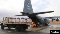 A picture released on Nov. 26, 2024, by the Jordanian Armed Forces website shows what it said was aid to be loaded into a plane destined for Gaza, in Zarqa, Jordan.