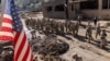 Army soldiers from 1st Battalion, 502nd Infantry Regiment, 101st Airborne Division arrive in Marshall, North Carolina, to help residents to clean up after Hurricane Helene, Oct. 8, 2024. 