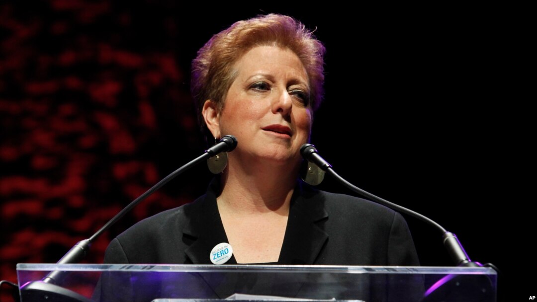 FILE - Caryl Stern, president and chief executive officer of UNICEF USA, delivers a speech in New York, April 11, 2013.