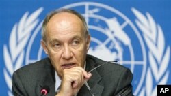 Le directeur général de l'Organisation Mondiale de la Propriété Intellectuelle (OMPI), M. Francis Gurry lors d'une conférence de presse au siège européen des Nations Unies à Genève, Suisse.