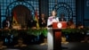 La vicepresidenta estadounidense, Kamala Harris, habla en un banquete de Estado ofrecido por el presidente de Ghana en Accra el 27 de marzo de 2023.