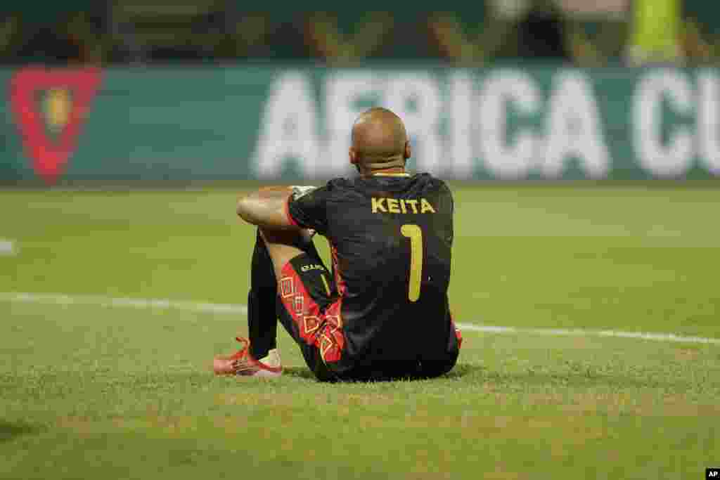 Guinea's goalkeeper Aly Keita at the end of the round of 16 match against Gambia in Cameroon, Jan. 24, 2022.