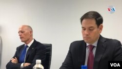 Marco Rubio y Rick Scott durante su participación en un simposio celebrado en Miami (Florida) sobre el impacto del socialismo en América Latina.