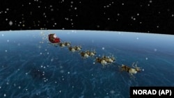 This image provided by NORAD shows NORAD's Santa Tracker, Dec. 24, 2024. 