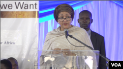 U.N. Deputy Secretary General Amina Mohammed speaks at a regional Sustainable Development forum in Victoria Falls, Zimbabwe, Feb. 25, 2020. (Columbus Mavhunga/VOA)