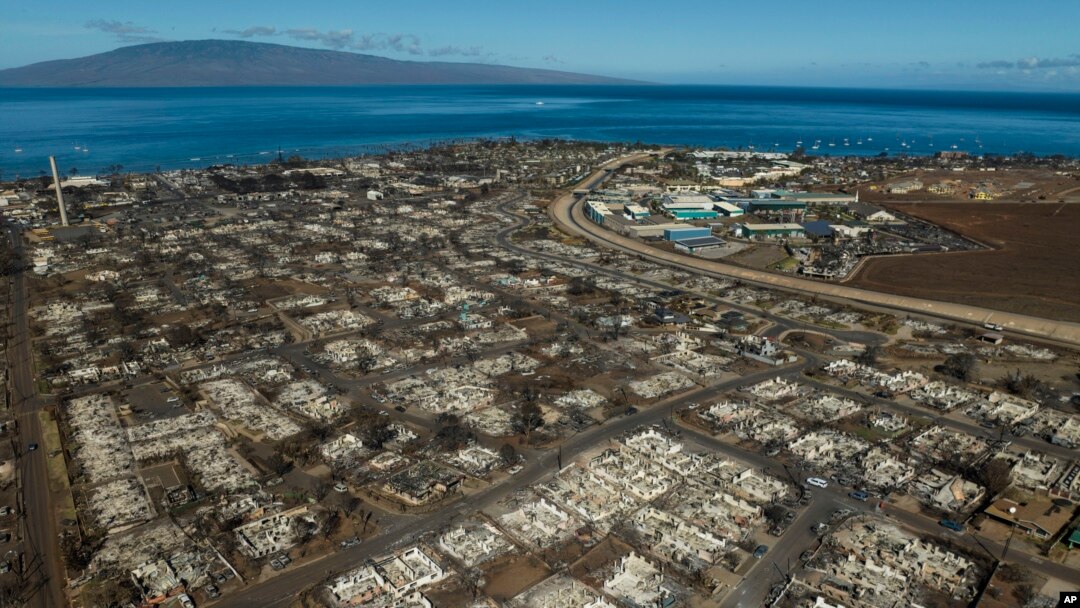 The aftermath of a wildfire is visible in Lahaina, Hawaii, Aug. 17, 2023.