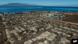 The aftermath of a wildfire is visible in Lahaina, Hawaii, Aug. 17, 2023.