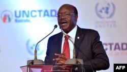 FILE - United Nations Conference on Trade and Development (UNCTAD) Secretary-General Mukhisa Kituyi delivers a speech during the opening session of the UNCTAD, in Nairobi, July 17, 2016. 