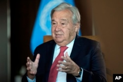 United Nations Secretary-General Antonio Guterres speaks during an interview at the United Nations headquarters, Sept. 9, 2024.