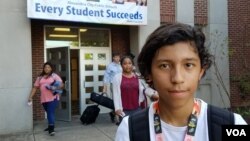 Jonathan Zelaya, a student at George Washington Middle School in Alexandria, Va., has heard differing messages related to the U.S. presidential race. (C. Guensburg/VOA)