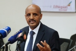 Ethiopian Airlines CEO Tewolde Gebremariam speaks during a news conference in Addis Ababa, Ethiopia April 7, 2020.