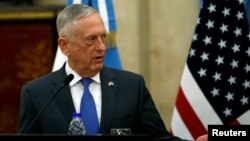 U.S. Secretary of Defense James Mattis attends a news conference at Libertador Building in Buenos Aires, Argentina, Aug. 15, 2018.