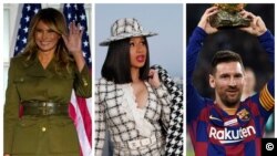 Colagem de foto de Melania Trump, Cardi B e Messi 