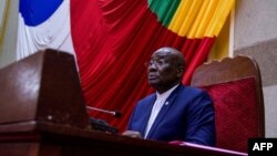 Le président de l'Assemblée nationale centrafricaine, Abdoul Karim Meckassoua, lors d'une session à l'Assemblée nationale à Bangui, le 27 juillet 2018.