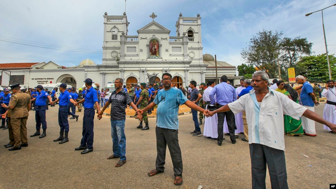 Sri Lankan soldiers secure the area around St. Anthony's Shrine, April 21, 2019, after a blast in Colombo, Sri Lanka. 