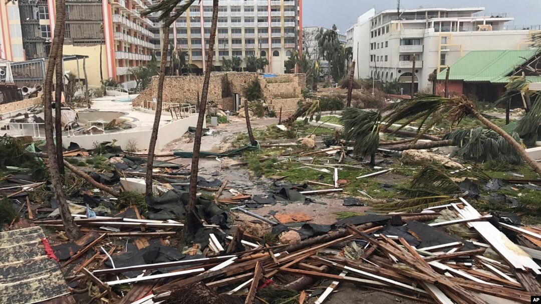 Kerusakan yang ditimbulkan oleh badai Irma di St. Martin, Karibia hari Rabu (6/9). 