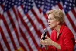 FILE - Democratic presidential candidate Sen. Elizabeth Warren, D-Mass., speaks in Las Vegas, Oct. 2, 2019.
