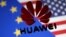 FILE — A 3D printed Huawei logo is placed on glass above a display of EU and US flags in this illustration taken Jan. 29, 2019. 