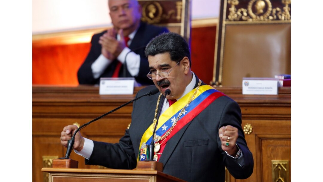 FILE - Venezuela's President Nicolas Maduro delivers his annual state of the nation speech during a special session of the National Constituent Assembly, in Caracas, Venezuela, Jan. 14, 2020.
