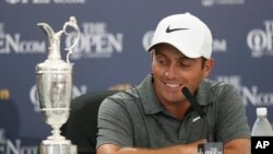 Francesco Molinari of Italy speaks during a press conference after winning the British Open Golf Championship in Carnoustie, Scotland, July 22, 2018.