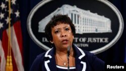 U.S. Attorney General Loretta Lynch speaks about the killing of police officers in Dallas, Texas, during a press conference at the Department of Justice in Washington, U.S., July 8, 2016.