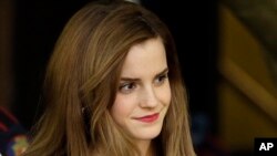 FILE - Actress Emma Watson walks at Brown University in Providence, R.I. After slipping from the top of the most popular baby names six years ago, Emma was back at No. 1 in 2014. 