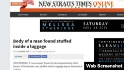 Tờ New Straits Times đưa tin về vụ một người Việt bị giết hại ở Malaysia.