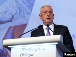 U.S. Secretary of Defense James Mattis speaks at the 16th IISS Shangri-La Dialogue in Singapore, June 3, 2017.