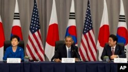 رئیس جمهوری آمریکا روز جمعه با رهبران کره جنوبی و ژاپن، پیرامون تلاش جمعی در غیر اتمی ساختن شبه جزیره کره گفتگو کرد