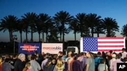 A crowd waits for Republican presidential candidate, Sen. Marco Rubio, R-Fla., to speak at a campaign rally in Ponte Vedra Beach, Florida, March 8, 2016. 