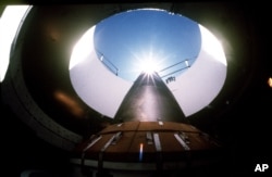 This intercontinental ballistic missile points skyward from its position in a silo. (AP PHOTO)
