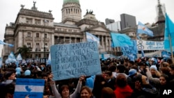 Demonstrators against the decriminalization of abortion gather outside Congress in Buenos Aires, Argentina, Aug. 8, 2018. 
